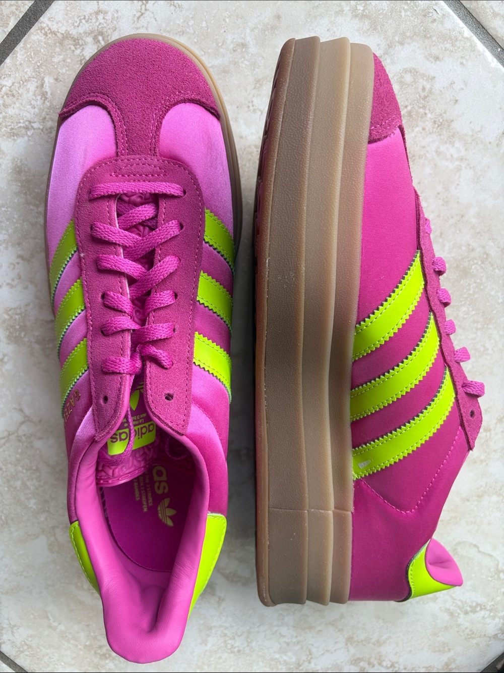 Adidas Women’s Gazelle Platform Sneakers in Pink and Lime